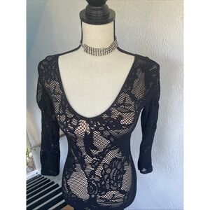 Bebe Bodycon Mini Dress Womens Small Long Sleeve Black Fishnet Bodycon Y2K Style